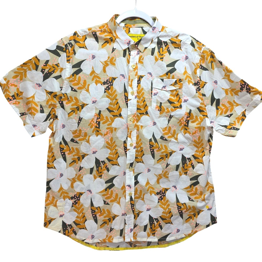 Descendant of Thieves Floral Shirt Mens XL Gold White Beach Preppy Hipster